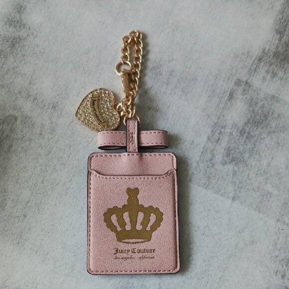 Juicy Couture Pink and Gold Keychain & Card Case Bag Heart Rhinestones Charm - Picture 2 of 6